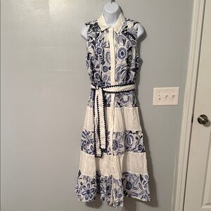 Adelyn Rae Blue and White Floral Midi Dress